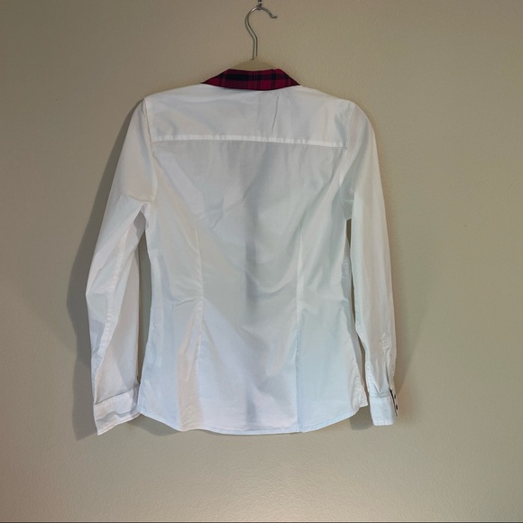 Tommy Hilfiger white cotton shirt with plaid details on collar and button area - Picture 3 of 10
